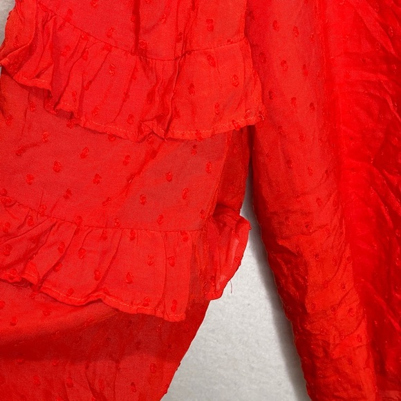 NWT Loft Clip Ruffle Button Blouse Red Orange Boho Size XL Ruffle Sleeves - Picture 9 of 12